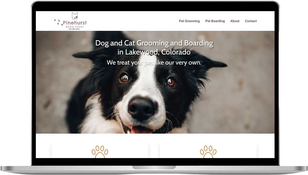 Pinehurst Animal Center home page on laptop